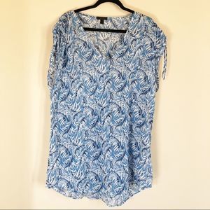 J Crew Blue White Tropical Leaf Print Swimsuit Coverup
